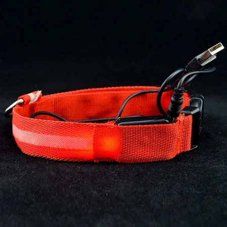 Adjustable Safety Pets Dog LED Flashing Night Light Nylon Collar USB Charging S-XL