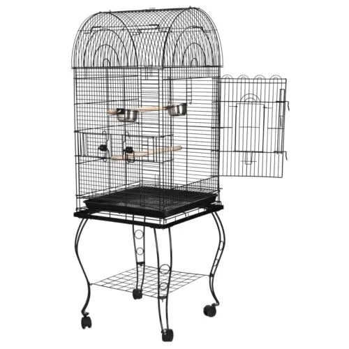 Bird Cage Large Medium Metal Frame Stand Wheels Arched Roof White 50x50x140cm