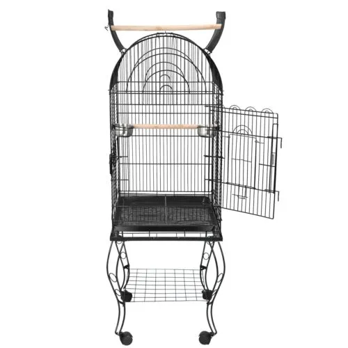 Bird Cage Large Medium Metal Frame Stand Wheels Arched Roof White 50x50x140cm