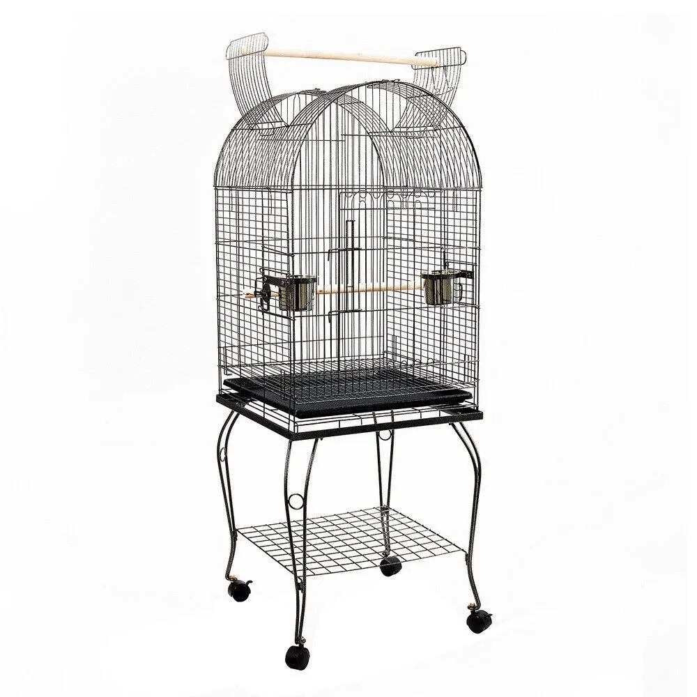Bird Cage Large Medium Metal Frame Stand Wheels Arched Roof White 50x50x140cm