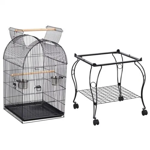 Bird Cage Large Medium Metal Frame Stand Wheels Arched Roof White 50x50x140cm