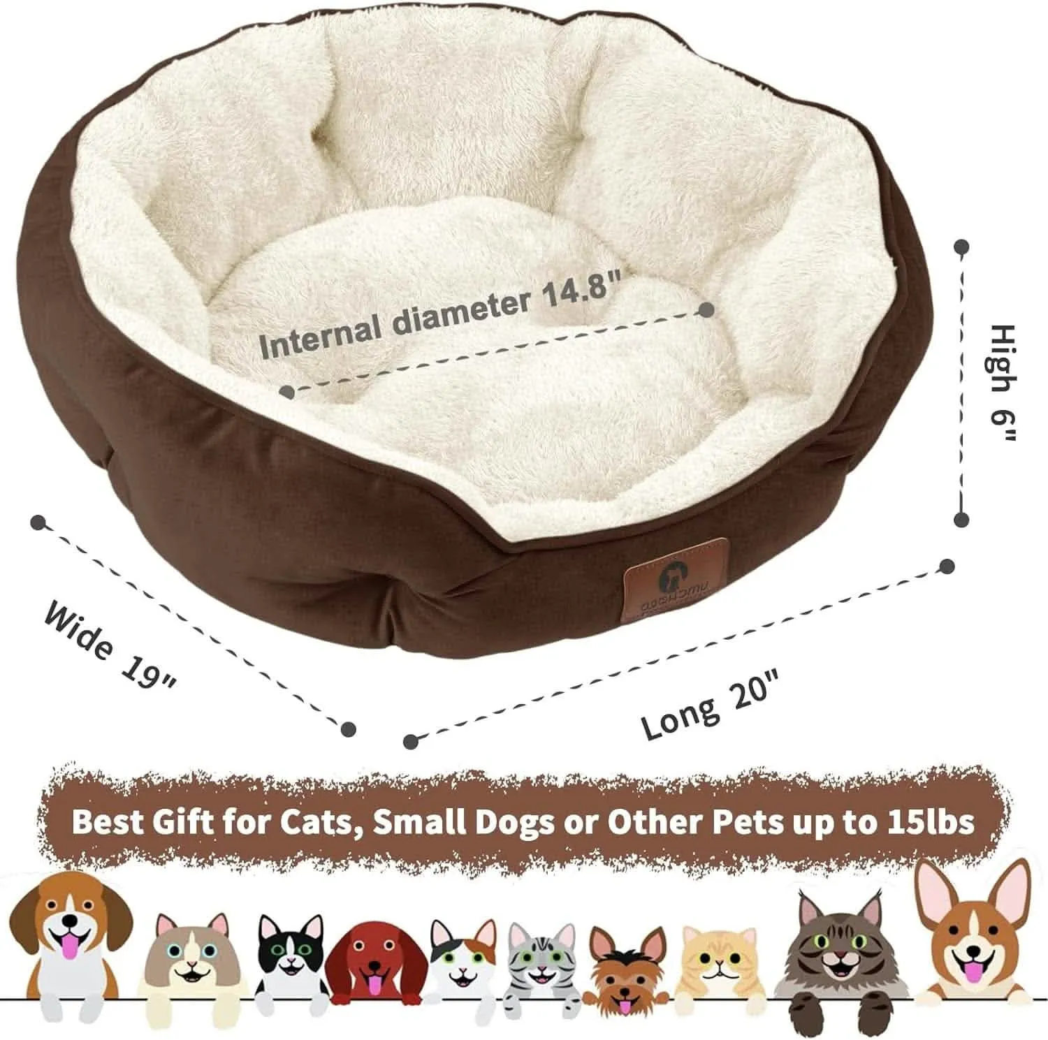 Cozy Round Pet Bed with Anti-Slip Base - Machine Washable Sherpa Fleece Dog & Cat Bed for Small/Medium Pets (20 inch)