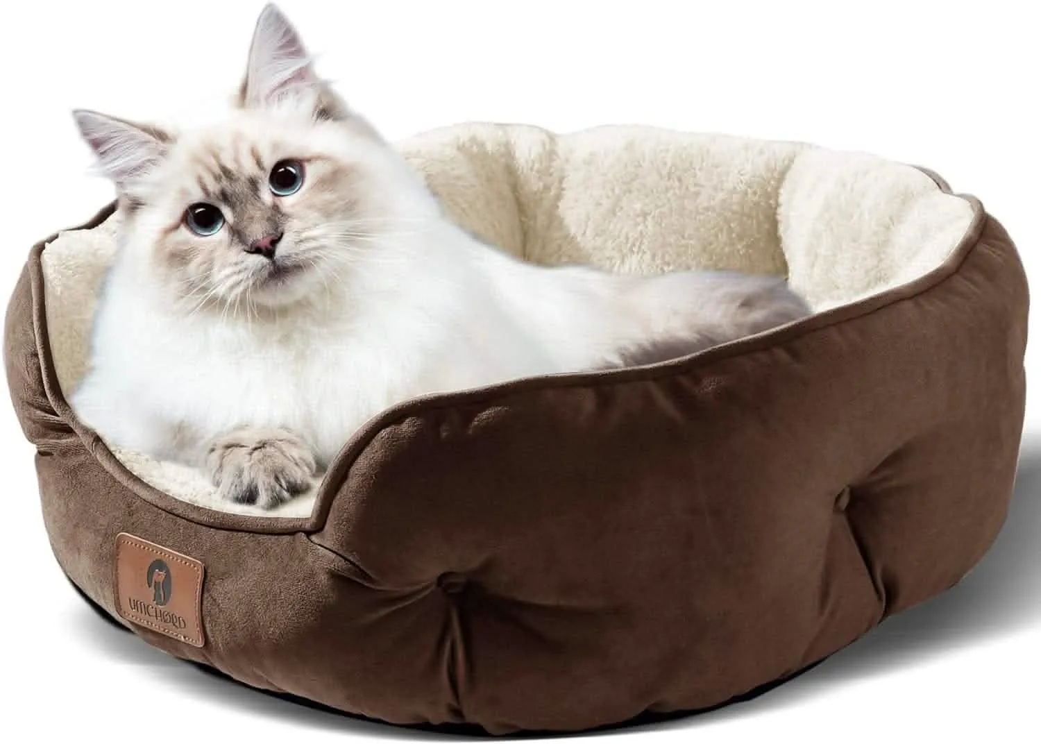 Cozy Round Pet Bed with Anti-Slip Base - Machine Washable Sherpa Fleece Dog & Cat Bed for Small/Medium Pets (20 inch)
