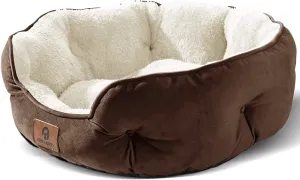 Cozy Round Pet Bed with Anti-Slip Base - Machine Washable Sherpa Fleece Dog & Cat Bed for Small/Medium Pets (20 inch)