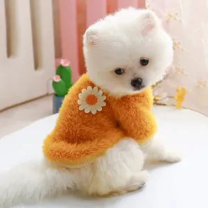Cute Plush Round Neck Warm Winter Flowers Sweater - Soft Thicken Dog Clothes for Small and Medium Dogs, Puppy, and Cats - Keep Your Pets Cozy with Stylish Winter Coat Clothing