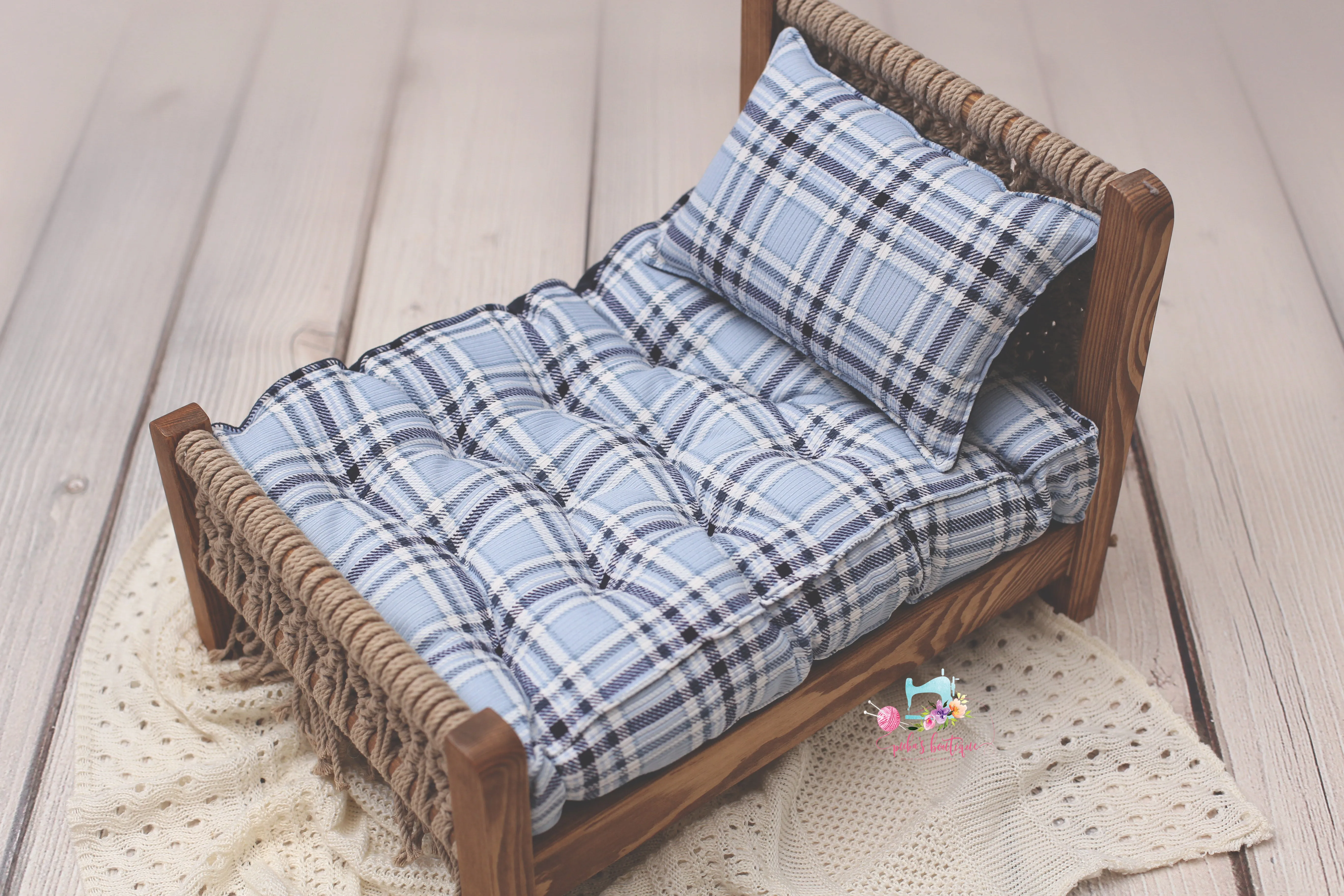 Made to Order REVERSIBLE 2 Color Navy Blue Plaid- NB Mattress