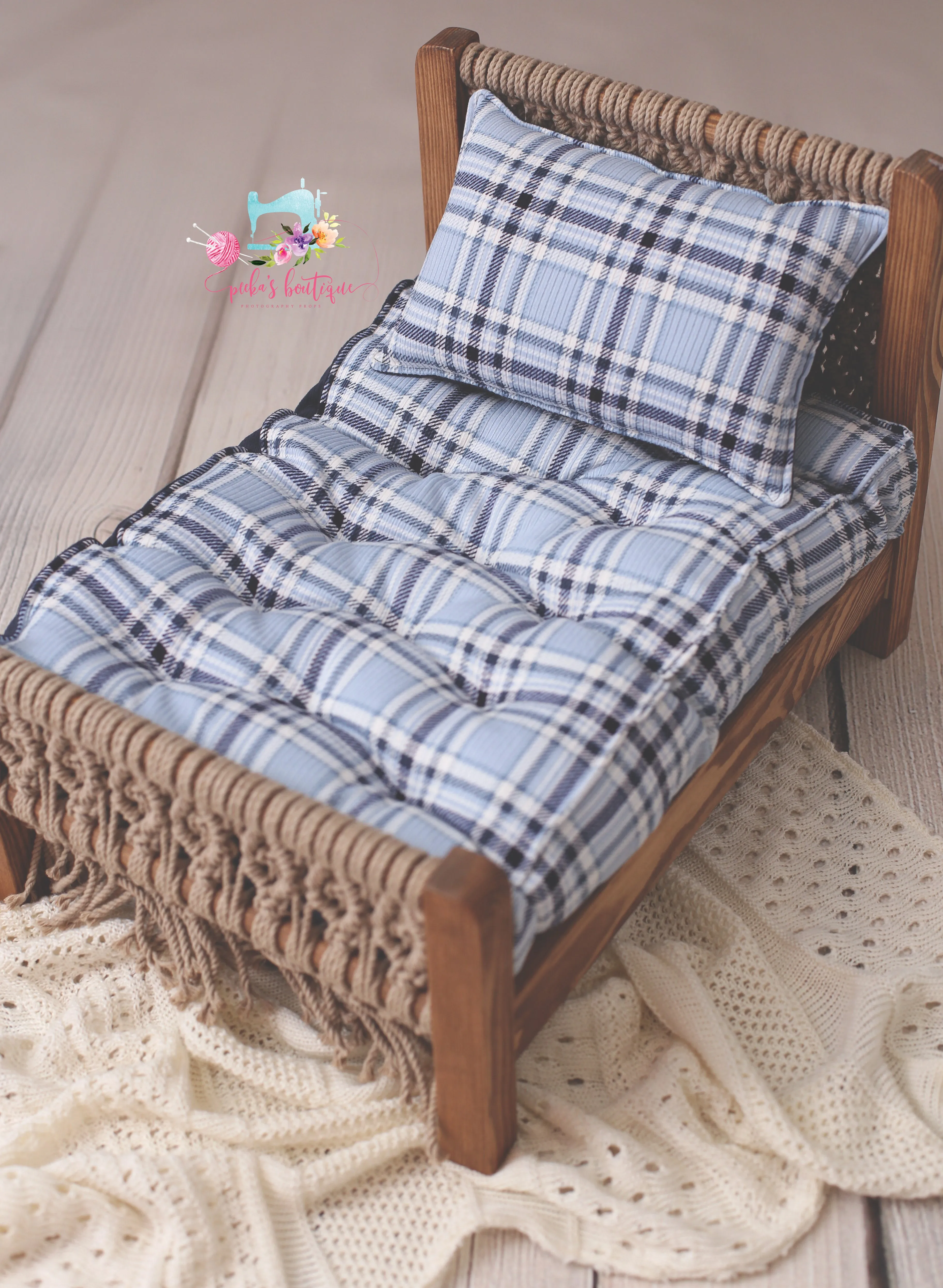 Made to Order REVERSIBLE 2 Color Navy Blue Plaid- NB Mattress