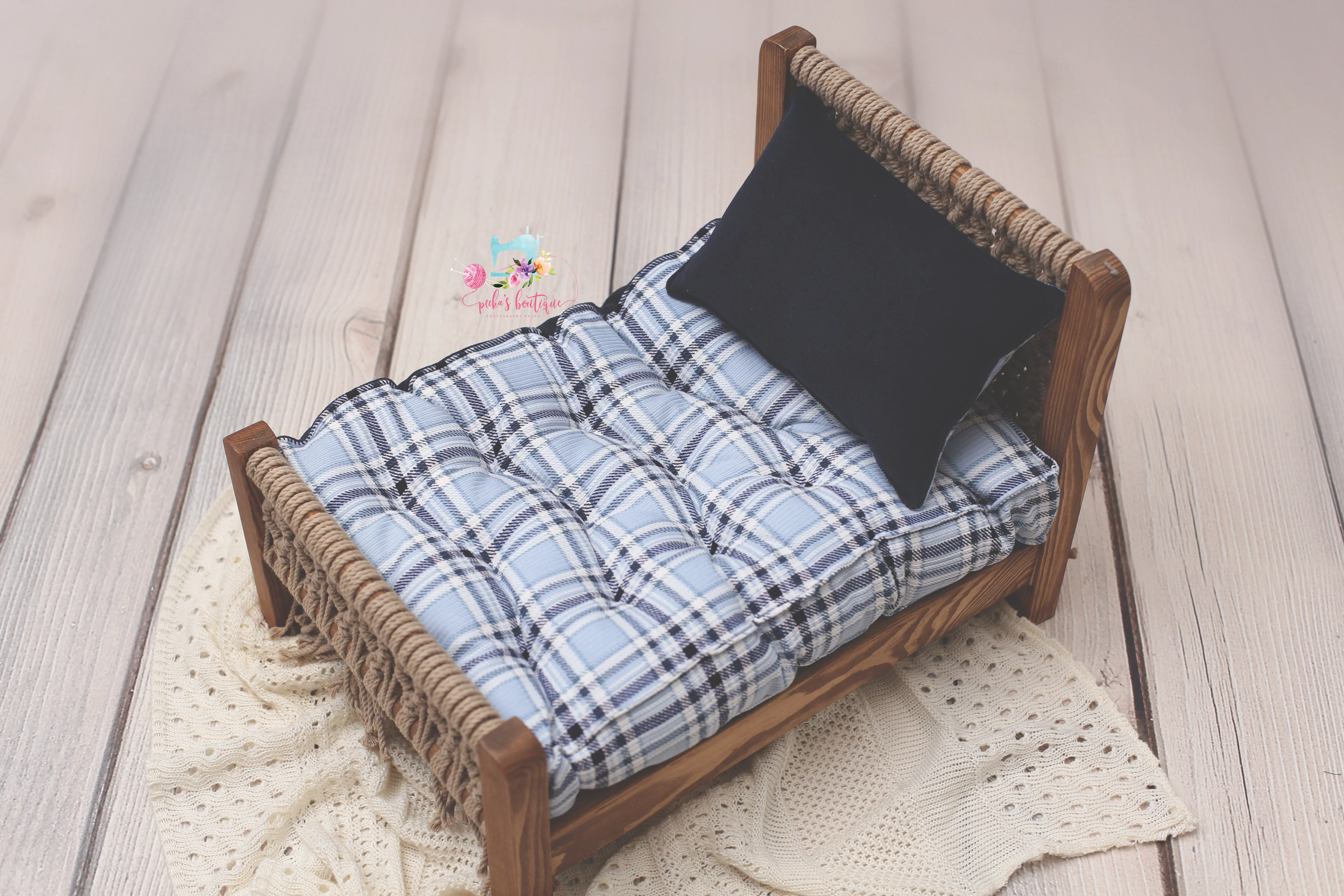 Made to Order REVERSIBLE 2 Color Navy Blue Plaid- NB Mattress