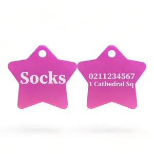 Name Front & 1 Number & Address Back | Star Aluminum | Cat, Kitten & Dog ID Pet Tag