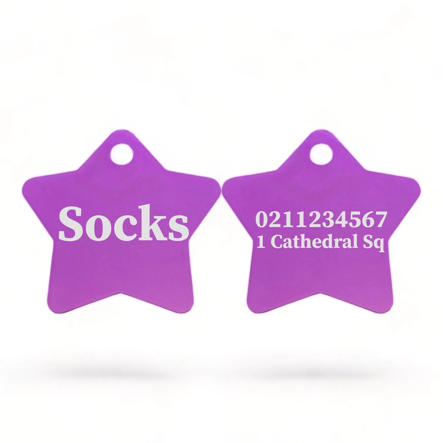 Name Front & 1 Number & Address Back | Star Aluminum | Cat, Kitten & Dog ID Pet Tag