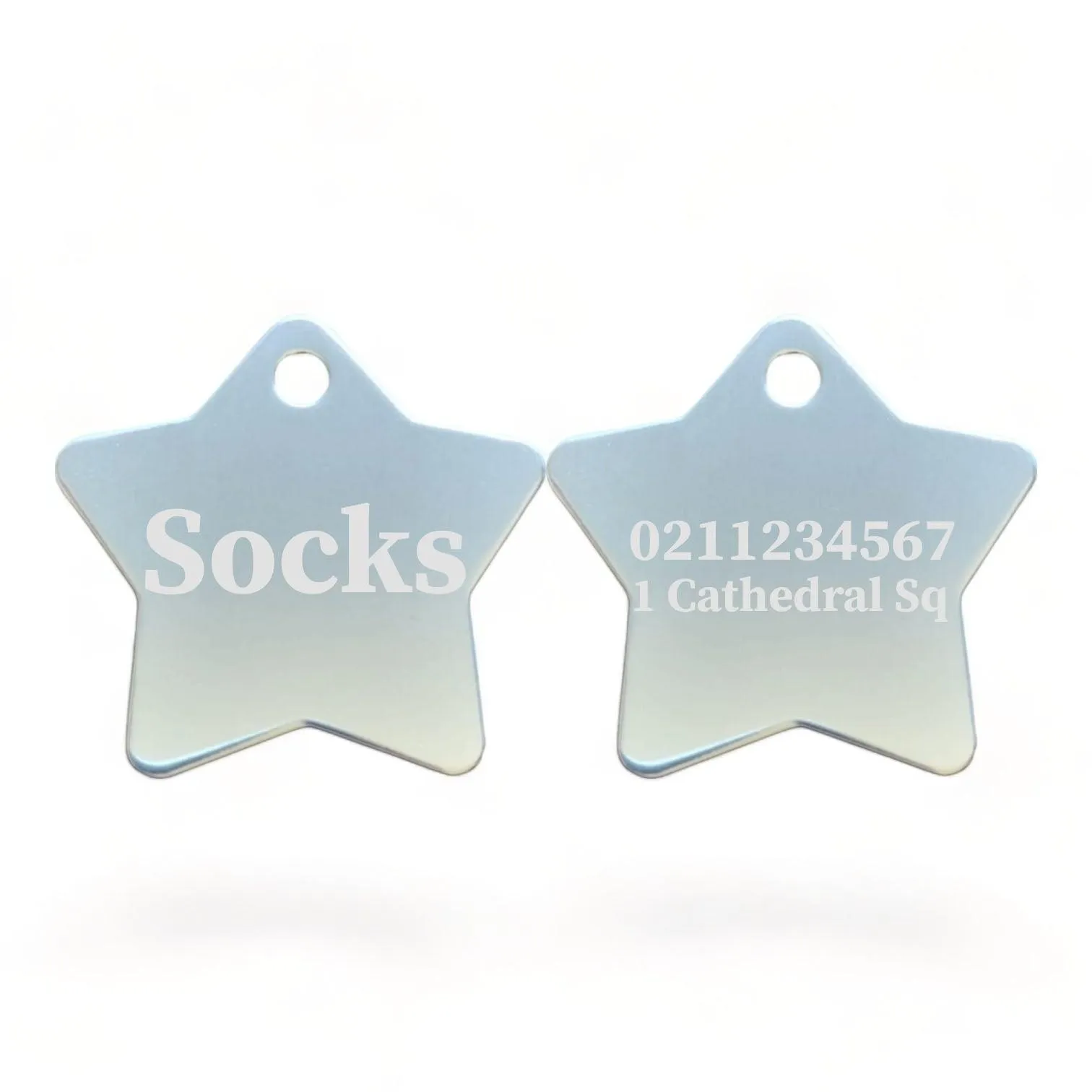 Name Front & 1 Number & Address Back | Star Aluminum | Cat, Kitten & Dog ID Pet Tag