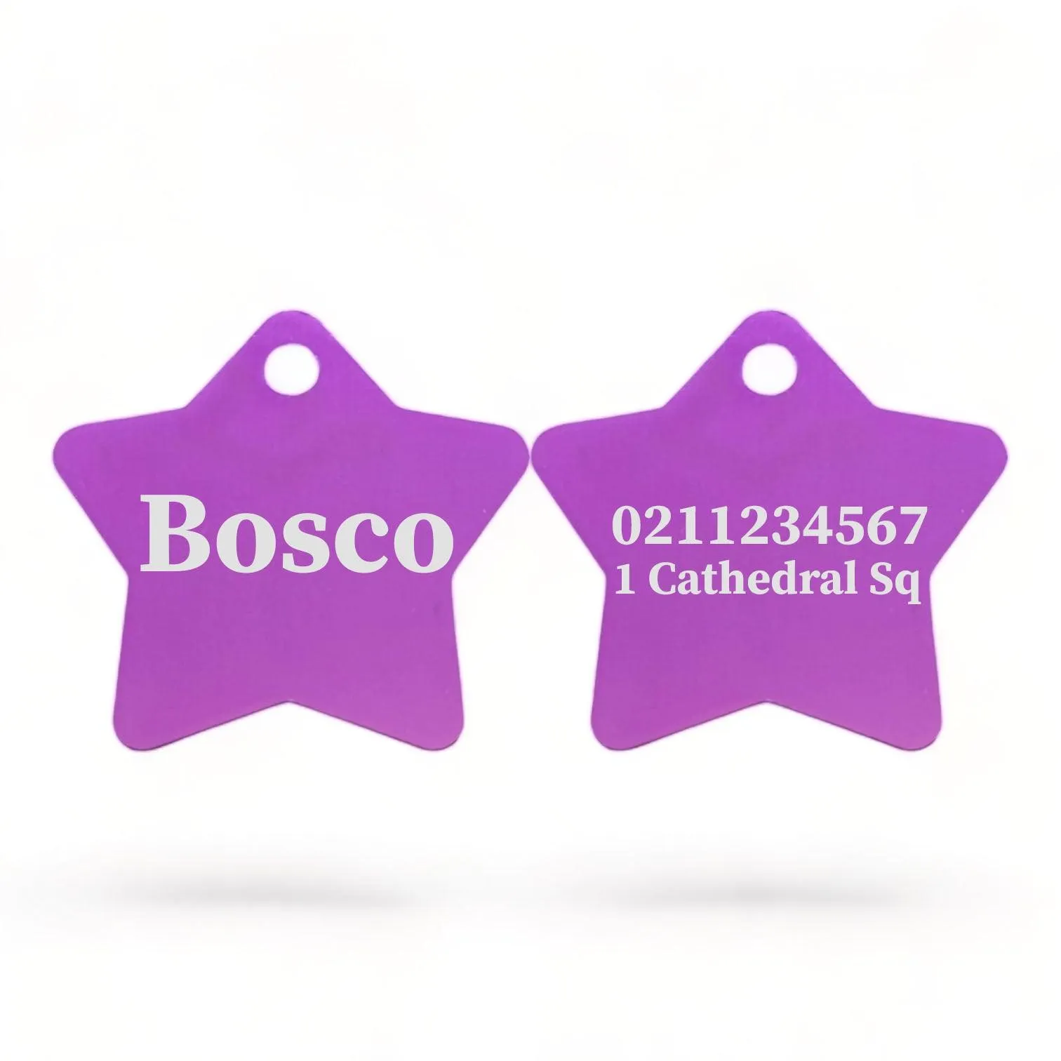 Name Front & 1 Number & Address Back | Star Aluminum | Cat, Kitten & Dog ID Pet Tag