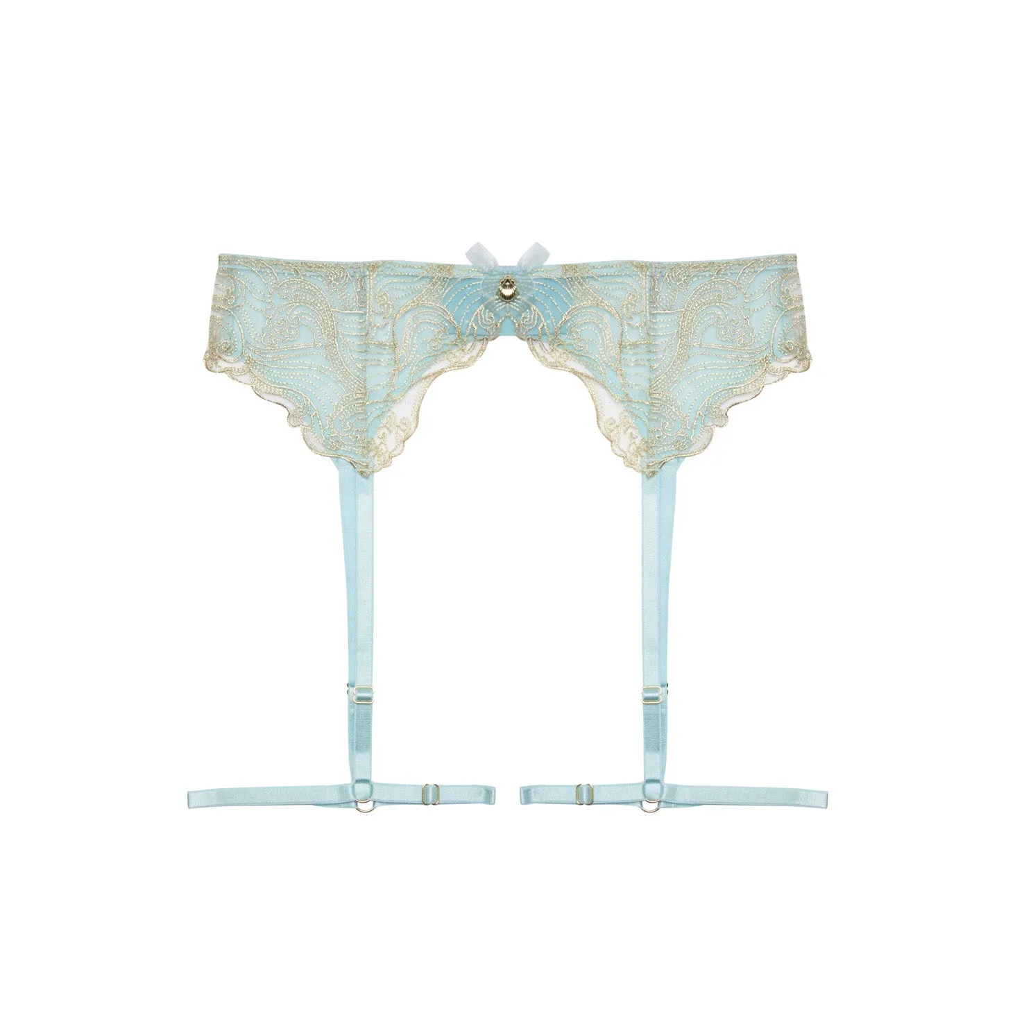 New Ayaka Blue Wave Embroidery Suspender Belt With Leg Harness