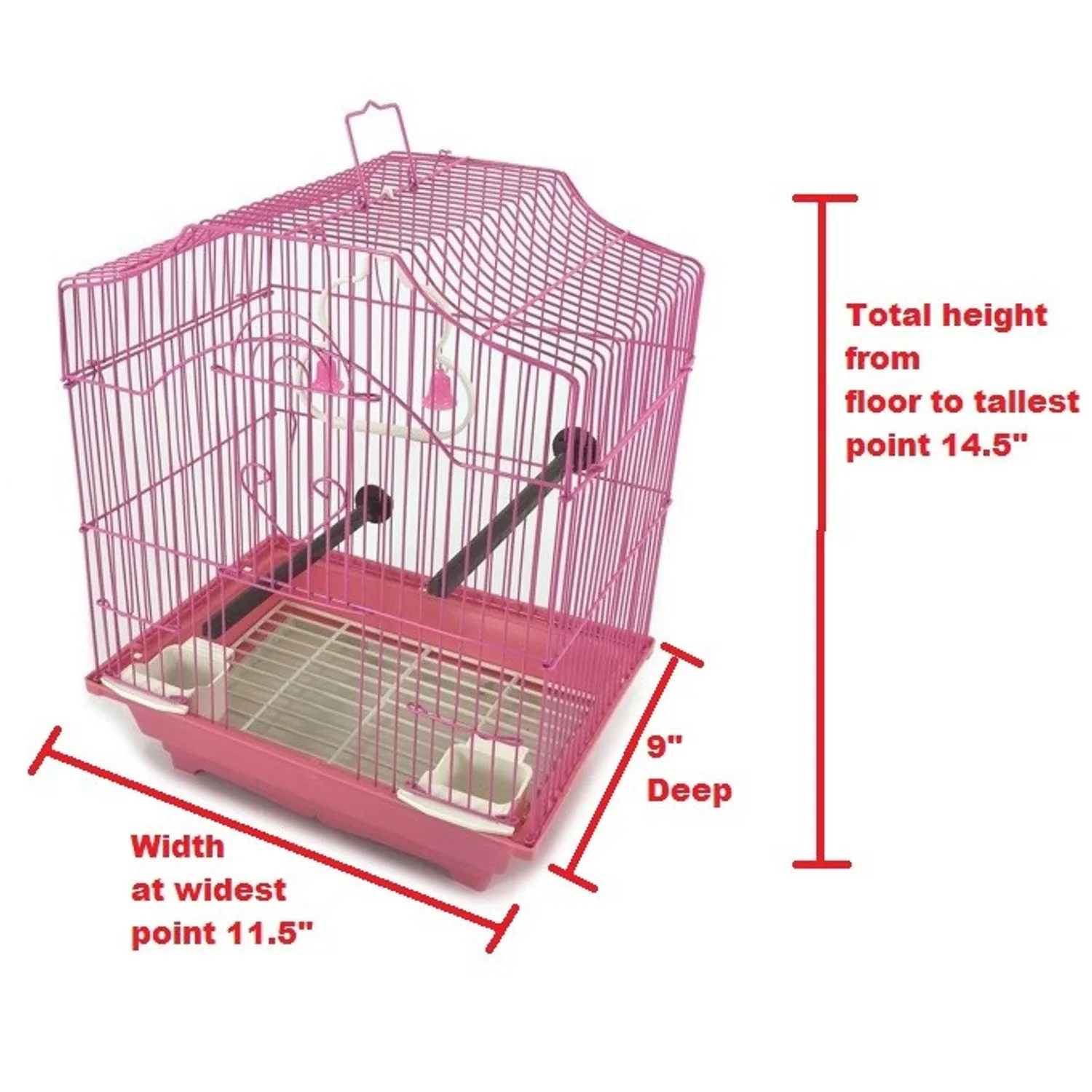 Pink 14-inch Small Parakeet Wire Bird Cage for Budgie Parakeets Finches Canaries Lovebirds Small Quaker Parrots Cockatiels Green Cheek Conure perfect Bird Travel Cage and Hanging Bird House