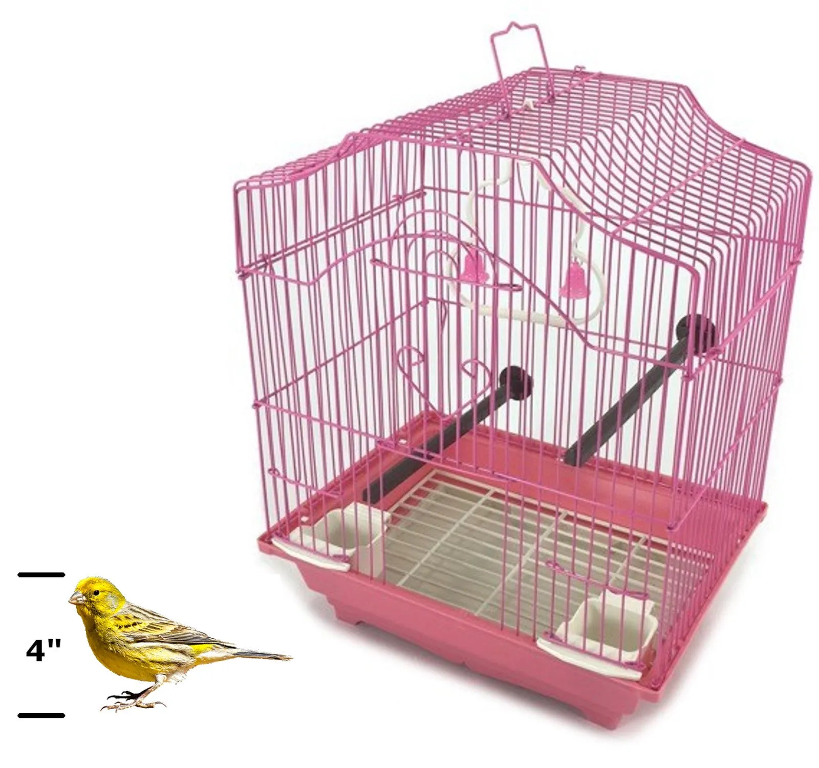 Pink 14-inch Small Parakeet Wire Bird Cage for Budgie Parakeets Finches Canaries Lovebirds Small Quaker Parrots Cockatiels Green Cheek Conure perfect Bird Travel Cage and Hanging Bird House