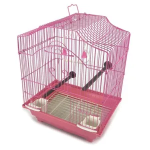 Pink 14-inch Small Parakeet Wire Bird Cage for Budgie Parakeets Finches Canaries Lovebirds Small Quaker Parrots Cockatiels Green Cheek Conure perfect Bird Travel Cage and Hanging Bird House