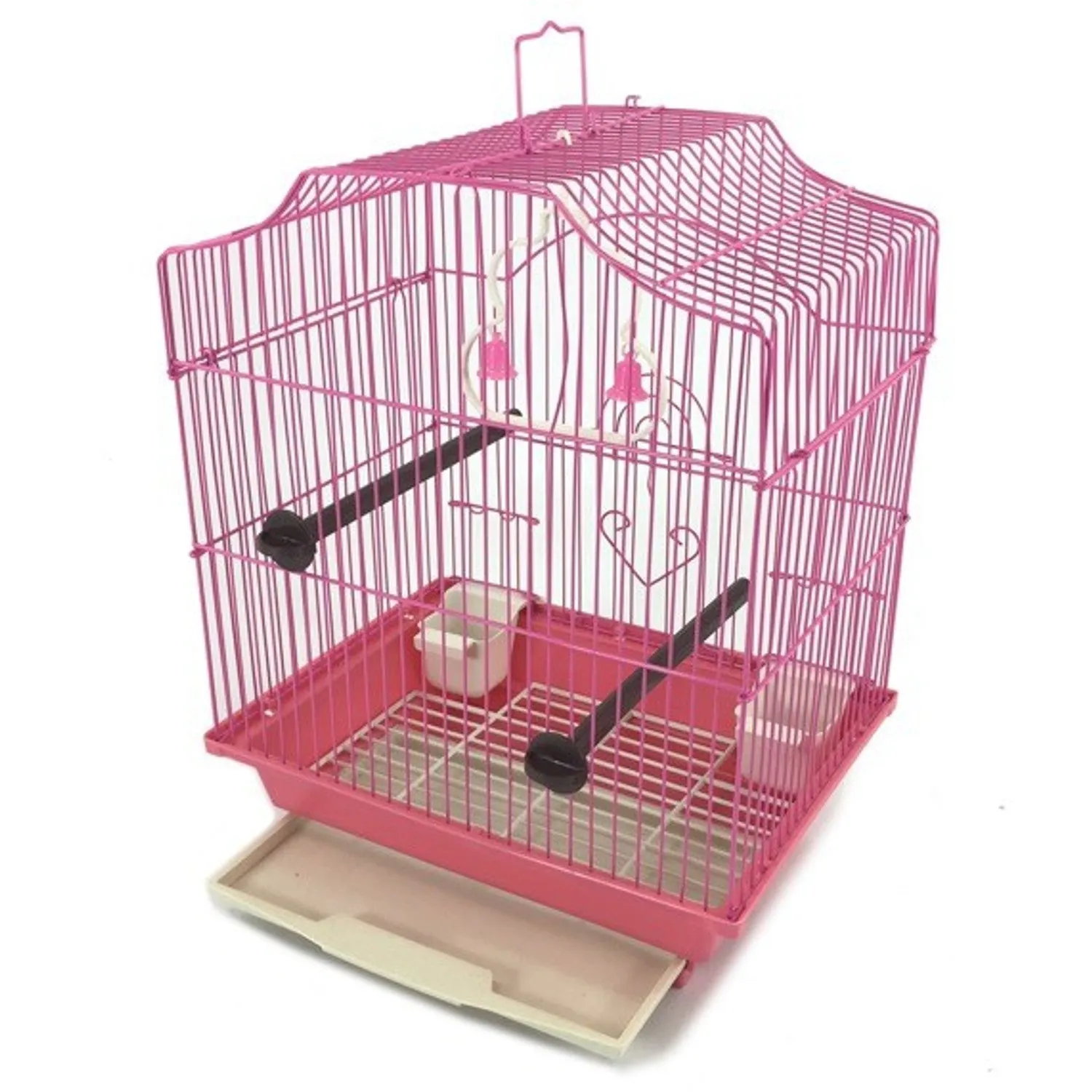 Pink 14-inch Small Parakeet Wire Bird Cage for Budgie Parakeets Finches Canaries Lovebirds Small Quaker Parrots Cockatiels Green Cheek Conure perfect Bird Travel Cage and Hanging Bird House