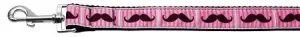 Pink Striped Moustache Ribbon Dog Collars 1 wide 6ft Leash