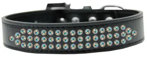Three Row AB Crystal Dog Collar Black Size 12
