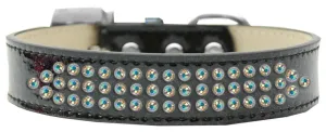 Three Row AB Crystal Ice Cream Dog Collar Black Size 14